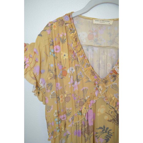 Spell & The Gypsy Wild Bloom Short Sleeve Dress Long Maxi Golden X Small - Picture 7 of 9